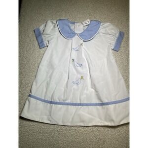 Lullaby Set The Blue Bonnet Bird Dress Size 18 Months Gingham Collar Embroidered